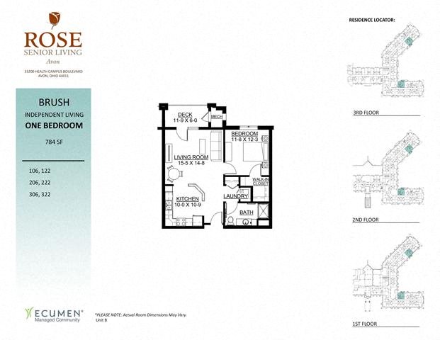 IL - Brush One Bedroom One Bath Floor Plan IL - Brush One Bedroom One Bath Floor Plan at Rose Senior Living – Avon, Avon, 44011