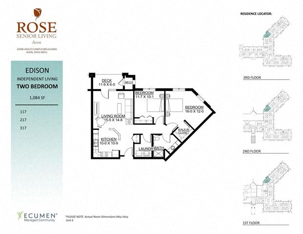 IL - Edison One Bedroom Two Bath Floor Plan IL - Edison One Bedroom Two Bath Floor Plan at Rose Senior Living – Avon, Ohio