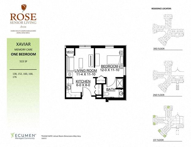 MC - Xaviar One Bed One Bath Floor Plan MC - Xaviar One Bed One Bath Floor Plan at Rose Senior Living – Avon, Avon