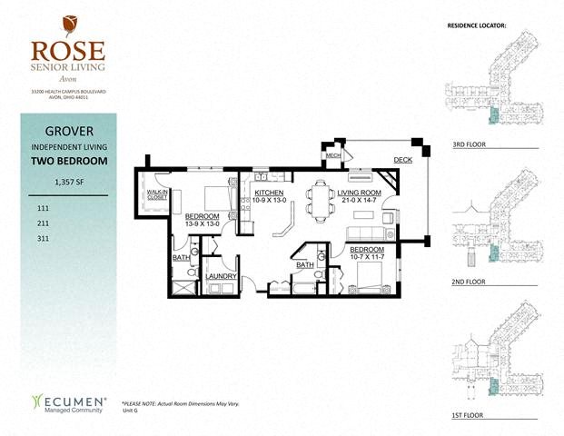 IL - Grover Two Bed Two Bath Floor Plan IL - Grover Two Bed Two Bath Floor Plan at Rose Senior Living – Avon, Avon, OH, 44011