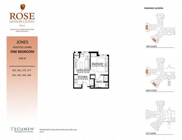 AL - Jones One Bedroom One Bath Floor Plan AL - Jones One Bedroom One Bath Floor Plan at Rose Senior Living – Avon, Avon