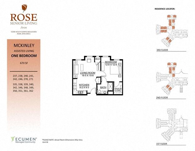AL - Mckinley One Bedroom One Bath Floor Plan AL - Mckinley One Bedroom One Bath Floor Plan at Rose Senior Living – Avon, Avon, OH, 44011