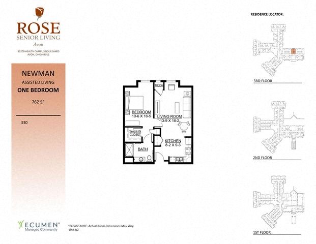 AL - Newman One Bedroom One Bath Floor Plan AL - Newman One Bedroom One Bath Floor Plan at Rose Senior Living – Avon, Avon, OH