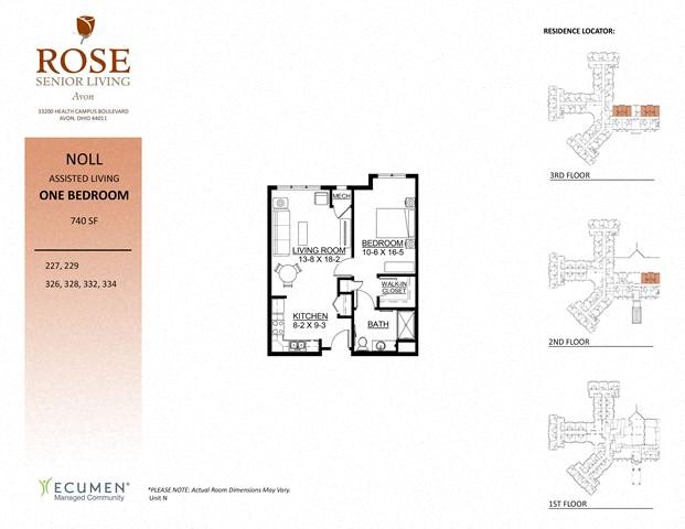 AL - Noll One Bedroom One Bath Floor Plan AL - Noll One Bedroom One Bath Floor Plan at Rose Senior Living – Avon, Avon, 44011