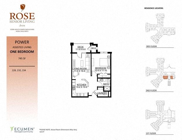 AL - Power One Bedroom One Bath Floor Plan AL - Power One Bedroom One Bath Floor Plan at Rose Senior Living – Avon, Avon, Ohio