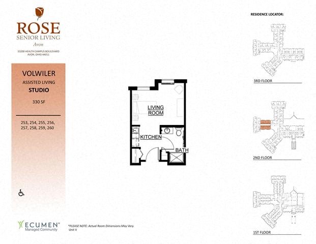 AL - Volwiler One Bedroom One Bath Floor Plan AL - Volwiler One Bedroom One Bath Floor Plan at Rose Senior Living – Avon, Ohio