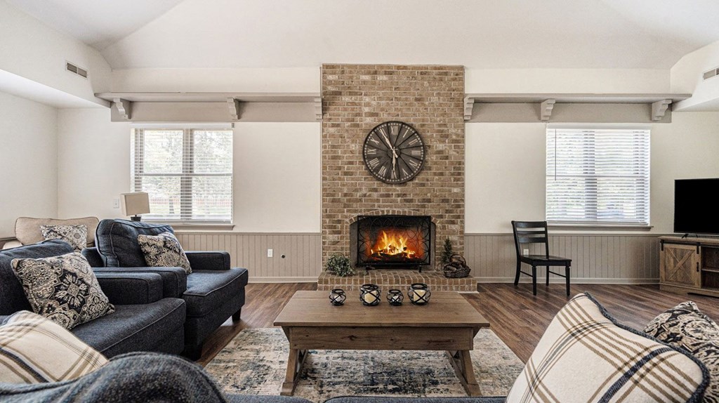Clubhouse Fireplace Wall at Orchard Lakes Apartments, Ohio