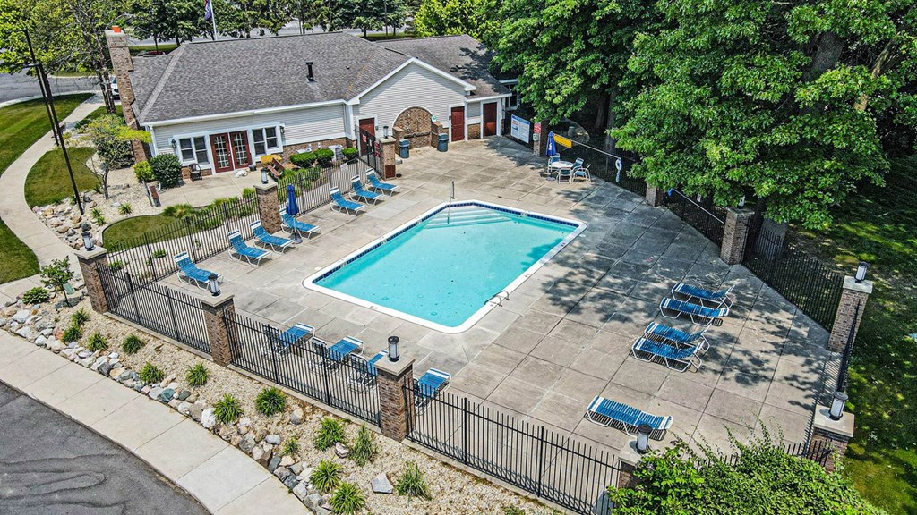 Aerial View of Pool & Surrounding Property Aerial View of Pool & Surrounding Property at Orchard Lakes Apartments, Ohio