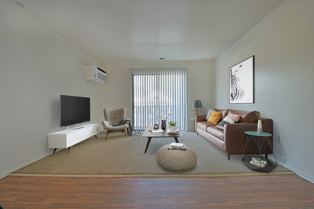 Timberland Living Room Model at Woodland Place Apartments, Michigan 48640