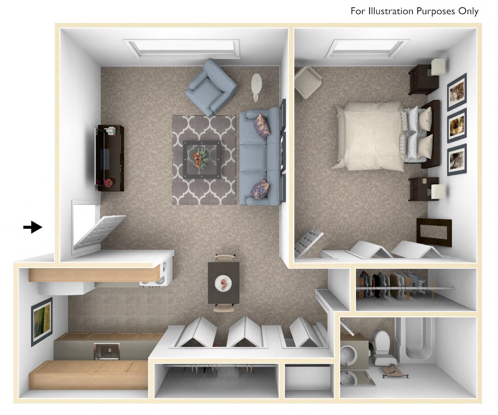 One Bedroom One Bath Floorplan at Fairlane Apartments, Springfield, Michigan