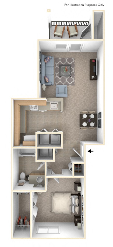 One Bedroom One Bath - Bridge Floorplan at Colonial Pointe at Fairview Apartments, Bellevue
