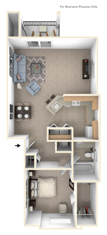 One Bedroom End Floor Plan at The Highlands Apartments, Elkhart, Indiana