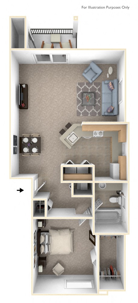 One Bedroom One Bath End Floorplan at Huntington Cove Apartments, Merrillville