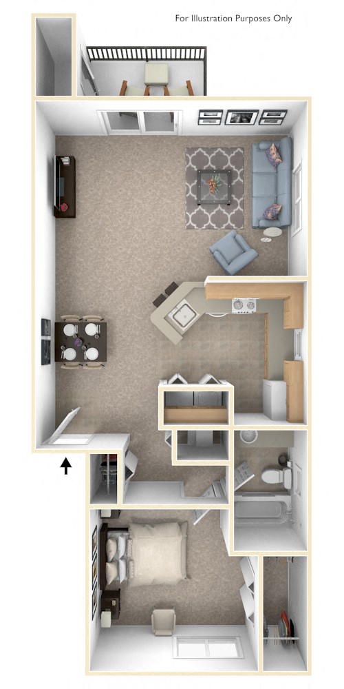 1 Bed 1 Bath One Bedroom End Floor Plan at Oak Shores Apartments, Oak Creek, Wisconsin