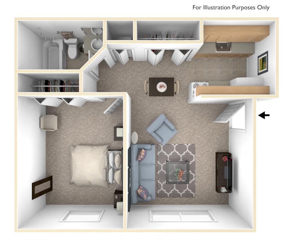 One Bedroom - Standard Floor Plan at Walnut Trail Apartments, Michigan