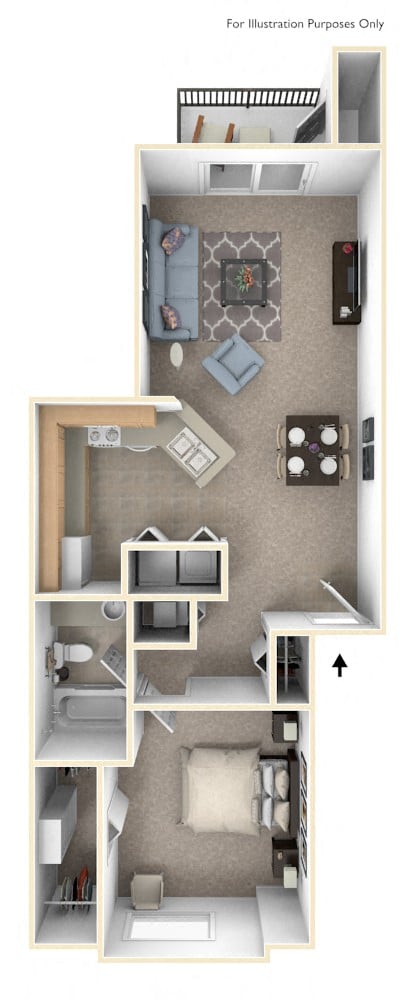 1 Bed 1 Bath One Bedroom Floor Plan at Oak Shores Apartments, Oak Creek