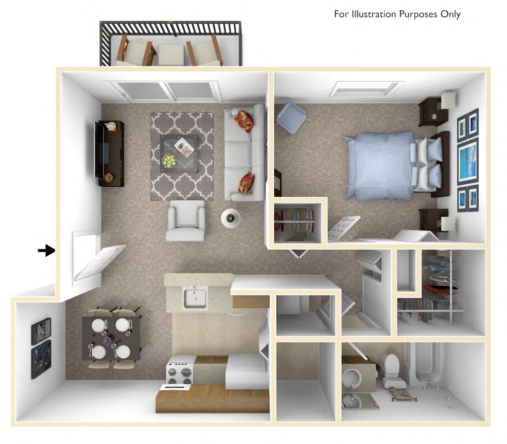1-Bed/1-Bath, Orchid Floor Plan at Stone Ridge, Wixom, 48393