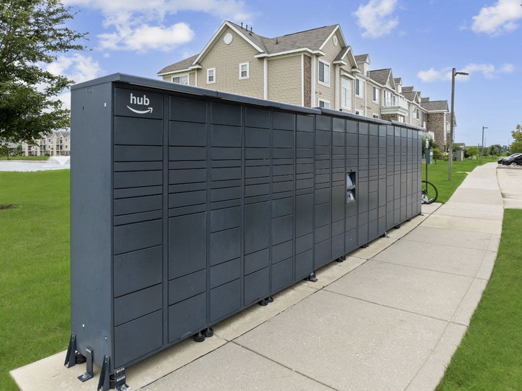 Amazon Hub package lockers at Hunters Pond Apartment Homes, Champaign, IL