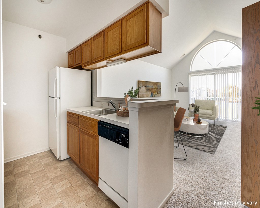 Peony Layout Kitchen with Living Room View at The Harbours Apartments, near Novi
