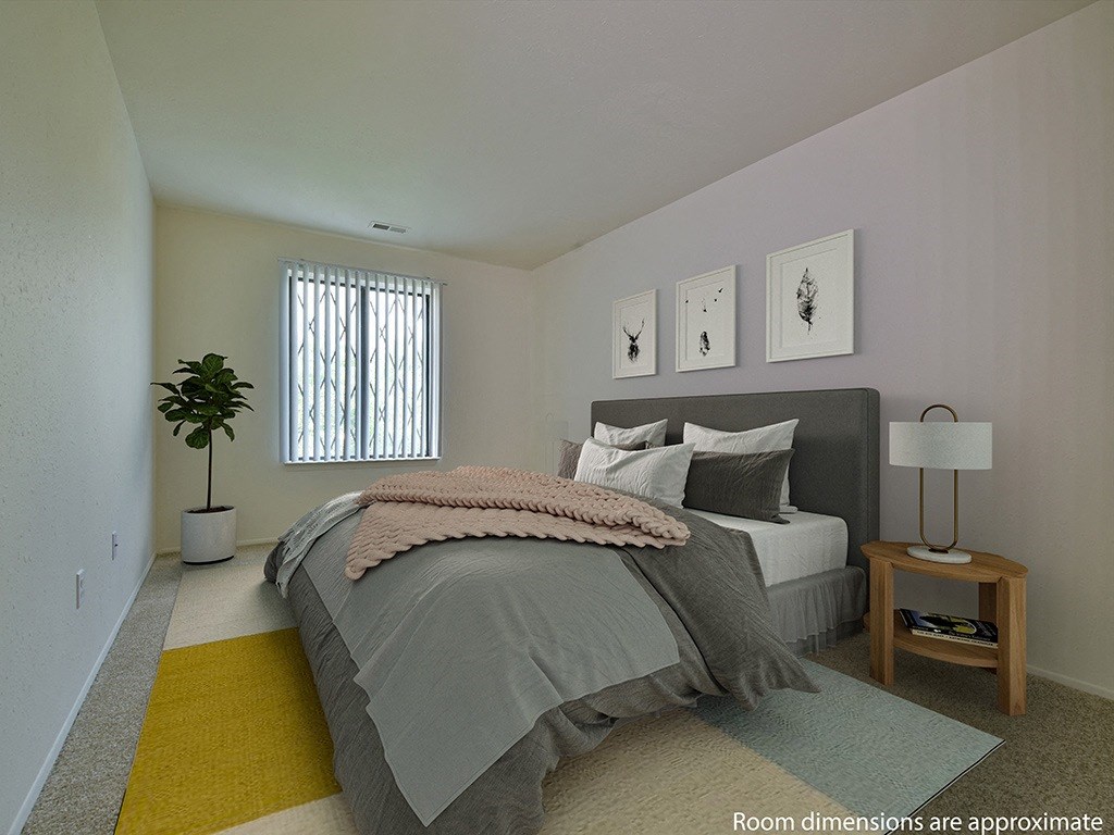 Bedroom With Expansive Windows at Perry Place Apartments, Grand Blanc, 48439