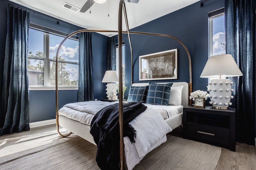 Comfortable Bedroom With Large Window at Upper Vue Flats, Ohio, 43016