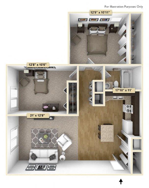 Regal - Two Bedroom One Bath Floor Plan at Grand Bend Club, Michigan, 48439