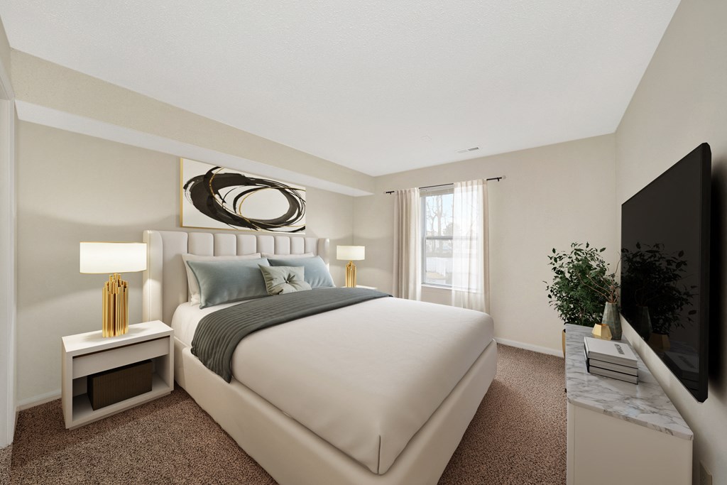 Bedroom With Expansive Windows at WaterFront Apartments, Virginia Beach