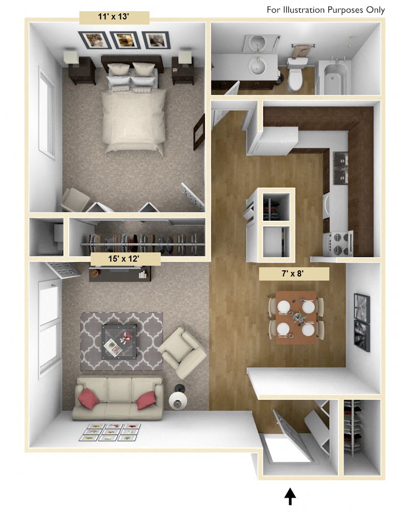 Roseland One Bedroom Floor Plan at Windsor Place, Michigan