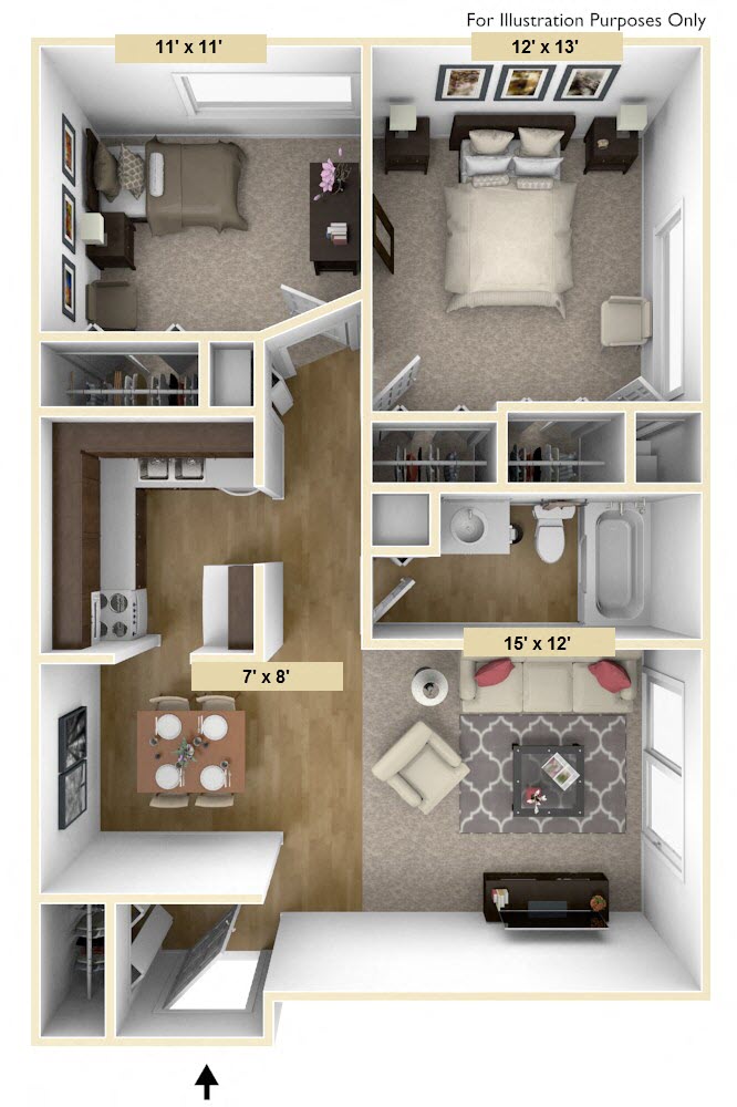 Roseland Two Bedroom Floor Plan at Windsor Place, Michigan, 48423