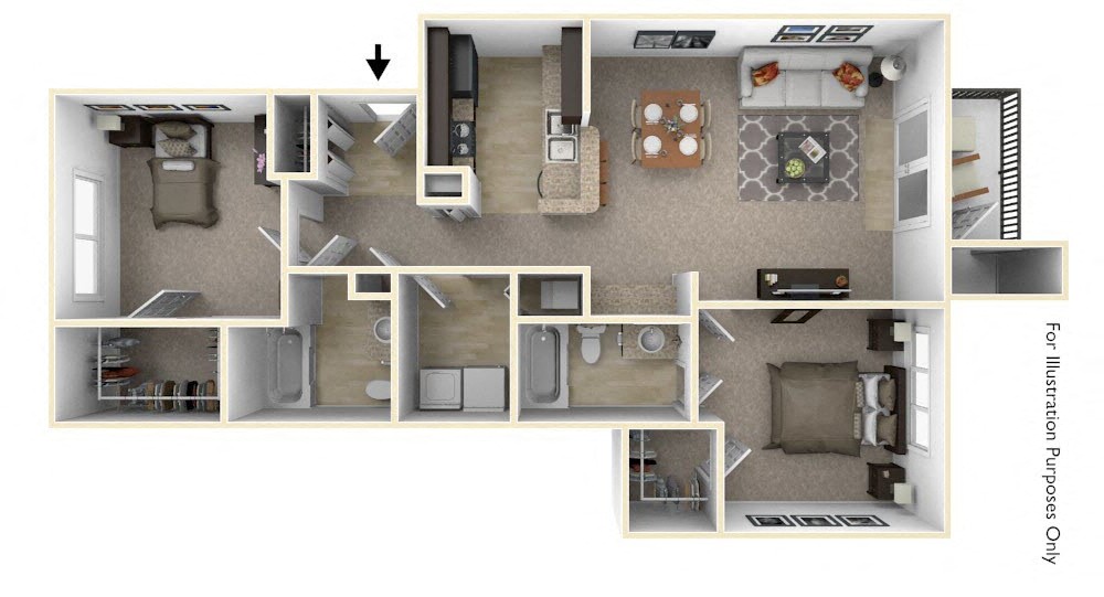 2-Bed/2-Bath, Ruby Floor Plan at Badger Canyon, Washington
