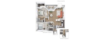 2 bedroom 1 bathroom Floor plan B at Sundance Apartments, Indiana