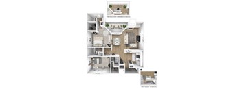2 bedroom 2 bathroom Floor plan D at Sundance Apartments, Indianapolis, IN, 46237