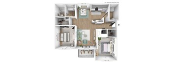 2 bedroom 1 bathroom Floor plan A at Sundance Apartments, Indianapolis, 46237
