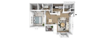 1 bedroom 1 bathroom Floor plan at Sundance Apartments, Indianapolis, IN, 46237