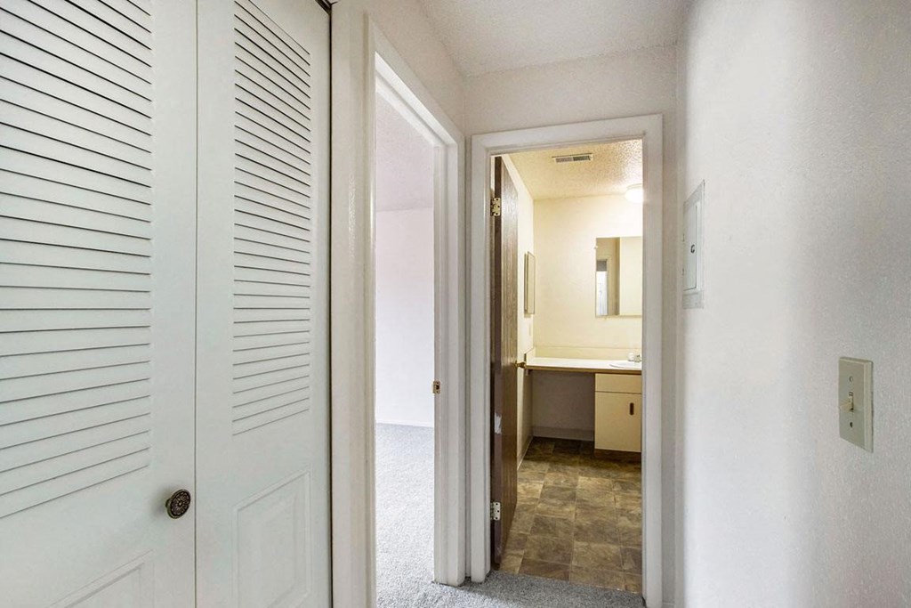 Hallway to Bathroom at Seville Apartments, Kalamazoo, Michigan