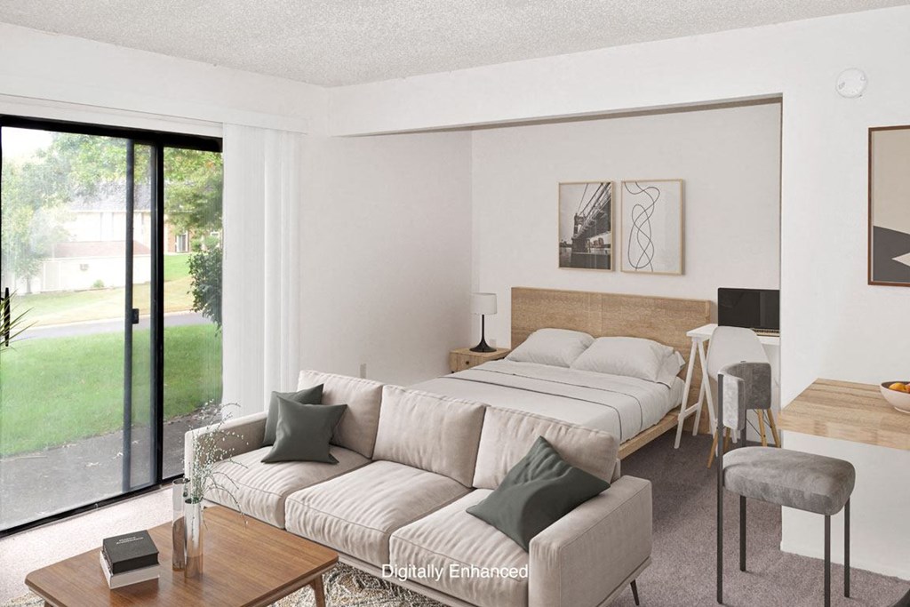 a studio with slider to a private patio at Seville Apartments, Kalamazoo, 49009