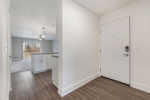 Entry to kitchen and living room with hard surface floors  at Signature Pointe Apartment Homes, Alabama