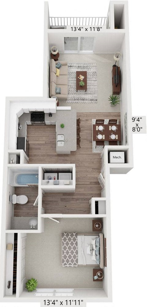 Signature One Bedroom Floor Plan at Stoney Pointe Apartment Homes in Wichita, KS