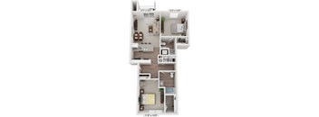 Signature Two Bedroom Floor Plan at Stoney Pointe Apartment Homes in Wichita, KS