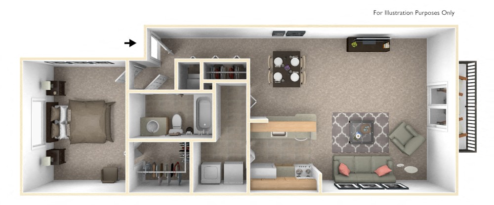 1-Bed/1-Bath, Senna Floor Plan at Northport Apartments, Michigan