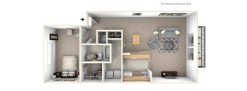 1-Bed/1-Bath, Senna Floor Plan at LakePointe Apartments, Batavia, Ohio of the rooms.