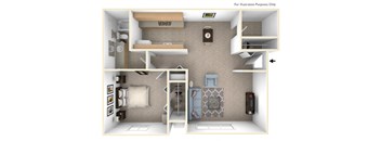 Seville One Bedroom Floor Plan at West Wind Apartments, Fort Wayne, 46808