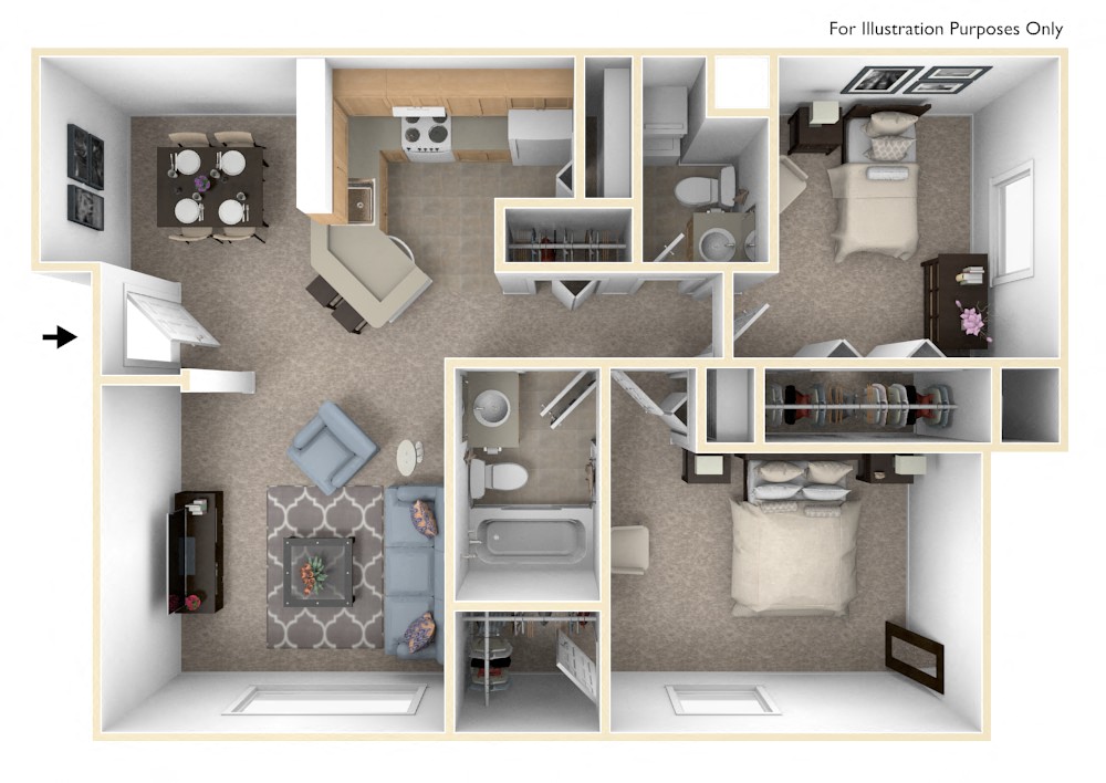 Two Bedroom Madrid Floor Plan at Trappers Cove Apartments