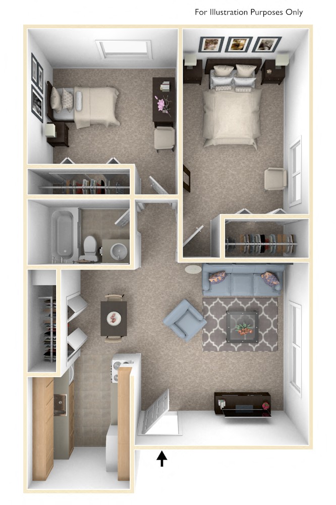 2 Bed 1 Bath Spanish Two Bedroom Floor Plan at Old Monterey Apartments, Springfield, MO, 65807