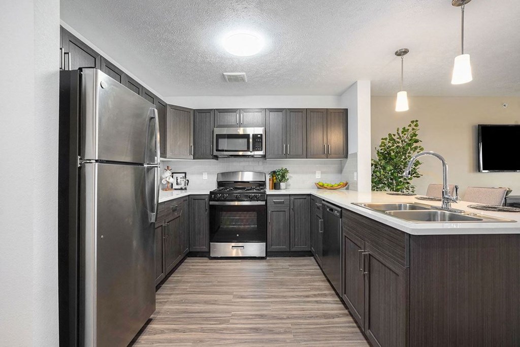 Kitchen with Hard Surface Flooring at Meadowbrooke Apartment Homes in Kentwood, MI 49512