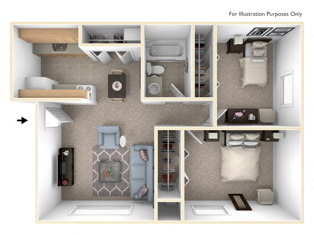 Standard Two Bedroom Floor Plan at Irish Hills Apartments, South Bend