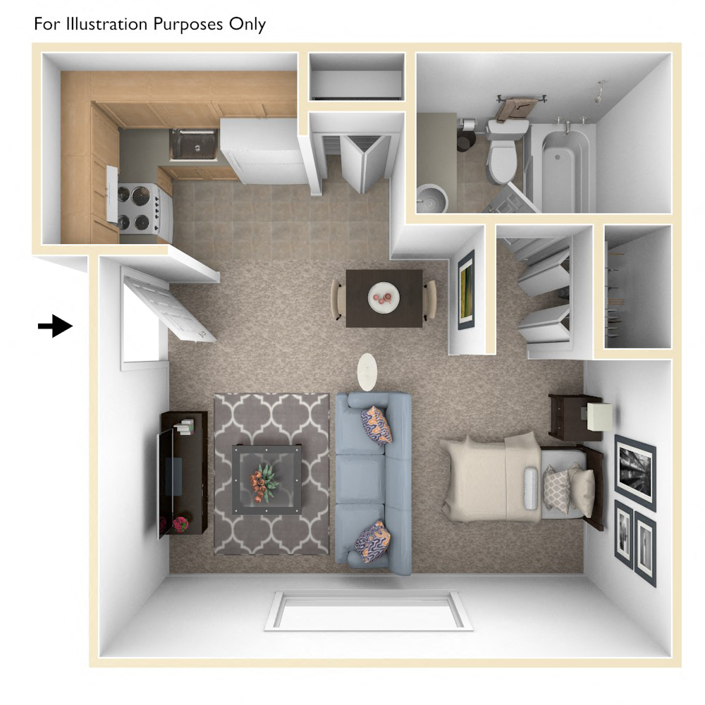 Studio Apartment Floor Plan at Concord Place Apartments, Kalamazoo, MI