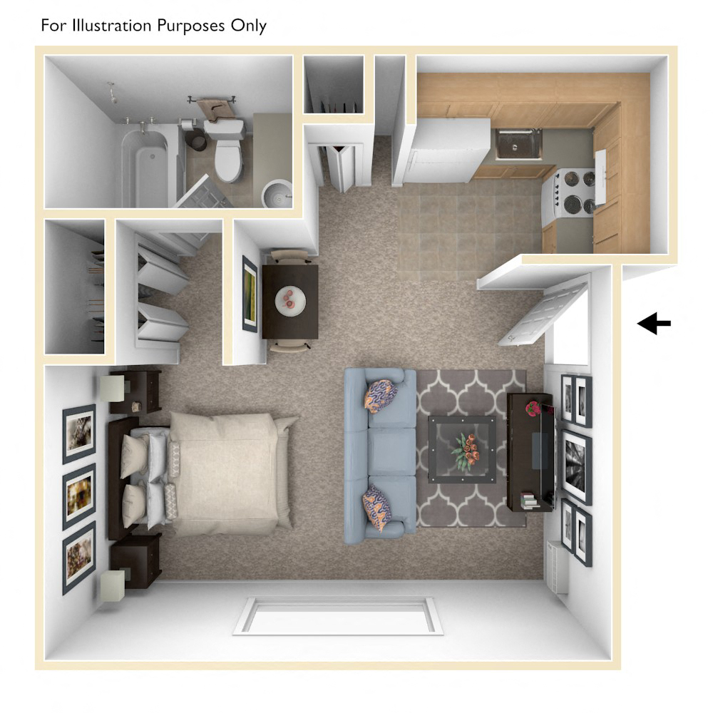 Studio Floor Plan at Wingate Apartments, Michigan