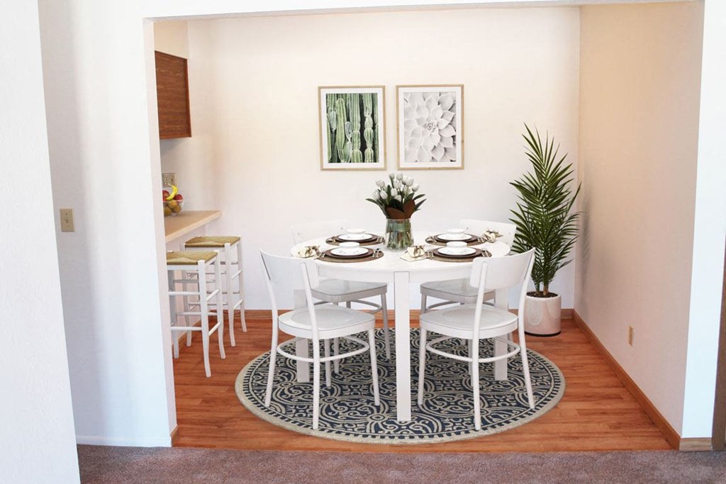 Dining Room Space in One Bedroom Mulberry Apartment, at Tanglewood Apartments, Oak Creek, WI