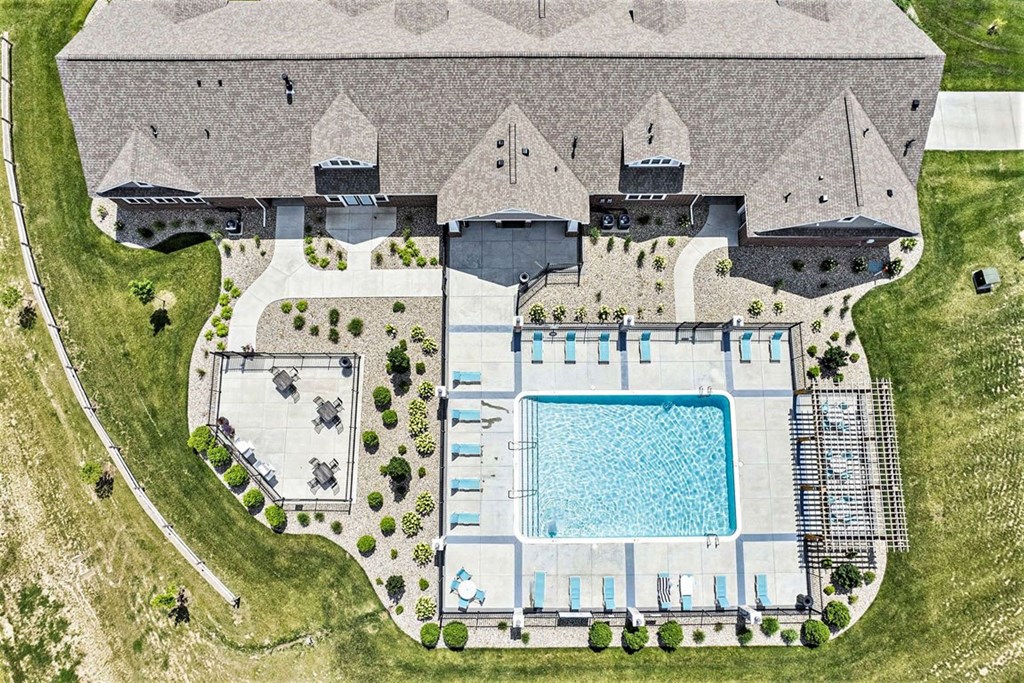 aerial view of outdoor pool aerial view of outdoor pool and sundeck at Trade Winds Apartment Homes in Elkhorn, NE